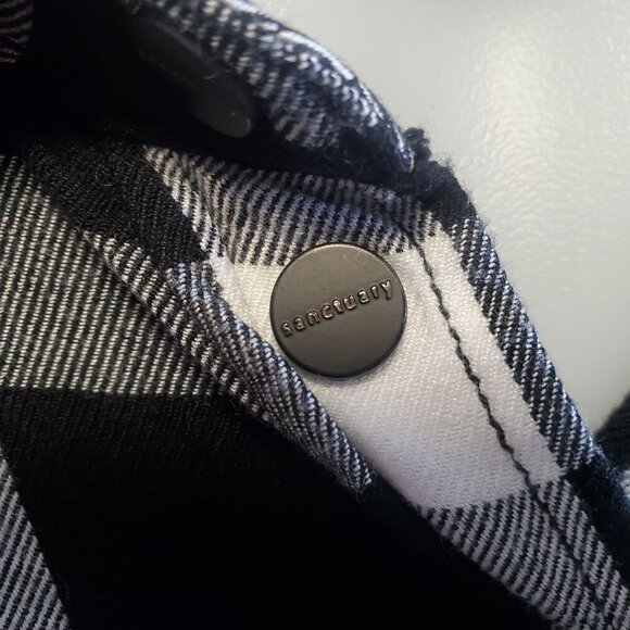 Sanctuary Anthro Womens Black & White Plaid Grunge Soft Boyfriend Shirt Medium - Picture 8 of 11